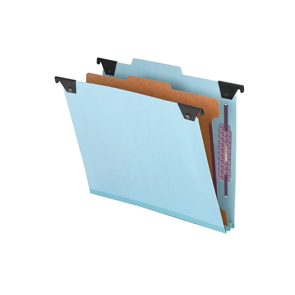 Hanging File Folders|Smead SafeSHIELD Pressboard Hanging File Folder, 2" Expansion, 2/5-Cut Tab, Letter Size, Blue (65105)