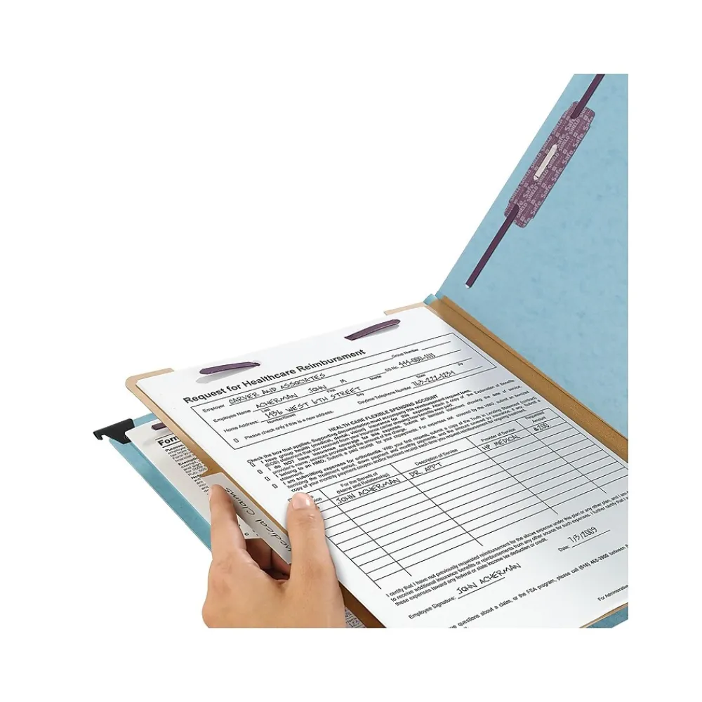 Hanging File Folders|Smead SafeSHIELD Pressboard Hanging File Folder, 2" Expansion, 2/5-Cut Tab, Letter Size, Blue (65105)