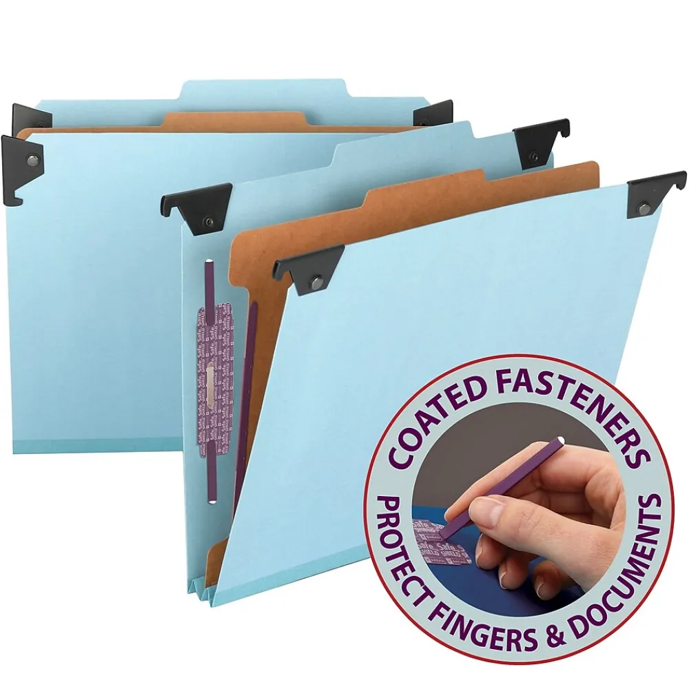 Hanging File Folders|Smead SafeSHIELD Pressboard Hanging File Folder, 2" Expansion, 2/5-Cut Tab, Letter Size, Blue (65105)