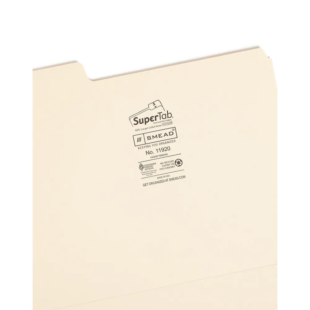 File Folders|Smead SuperTab File Folder, 1/3-Cut Tab, Letter, Manila, 24/Pack (11920)