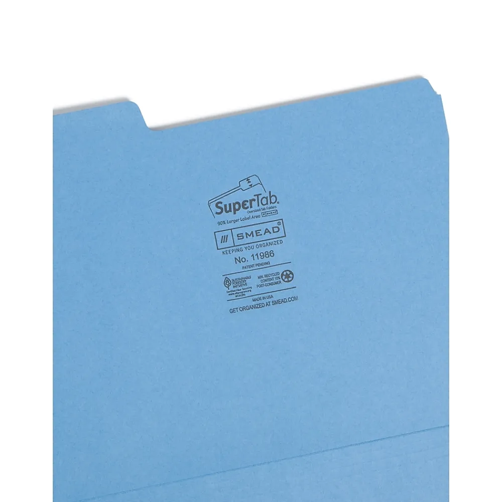 File Folders|Smead SuperTab File Folder, Oversized 1/3-Cut Tab, Letter Size, , 100/Box (11986) Blue
