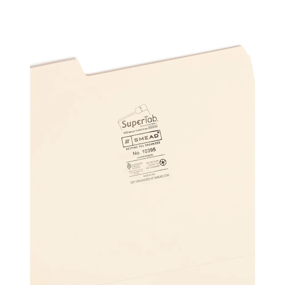 File Folders|Smead SuperTab File Folders, Reinforced 1/3-Cut Tab, Letter Size, Manila, 100/Box (10395)