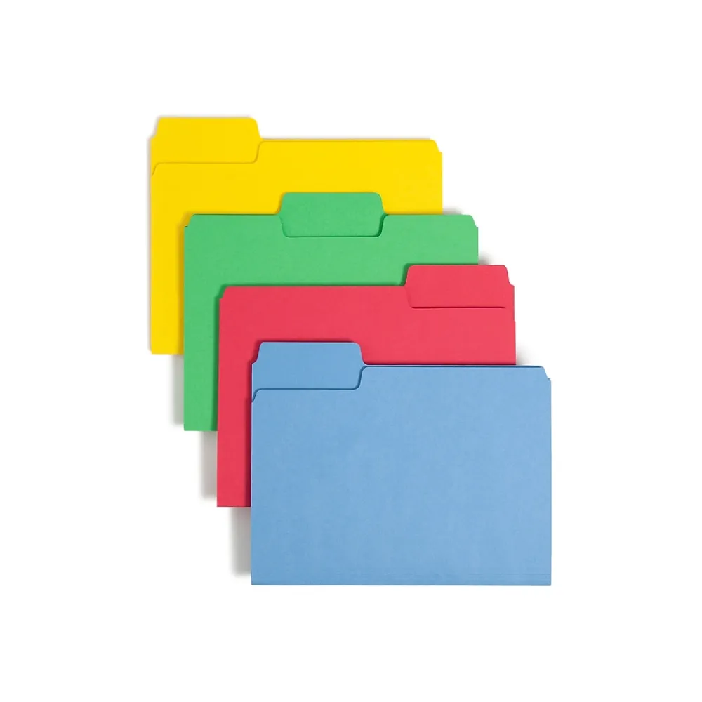File Folders|Smead SuperTab File Folder, Oversized 1/3-Cut Tab, Letter Size, Assorted Colors, 24 per Pack (11956)