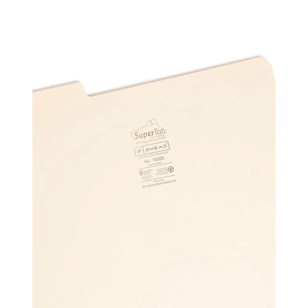 File Folders|Smead SuperTab Reinforced File Folder, 3 Tab, Legal Size, Manila, 100/Box (15395)