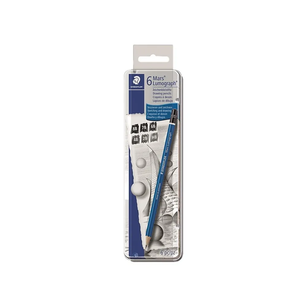 Pencils|Staedtler Mars Lumograph Wooden Pencils, No. 2 Assorted Leads, 6/Pack (100G6A6NA)