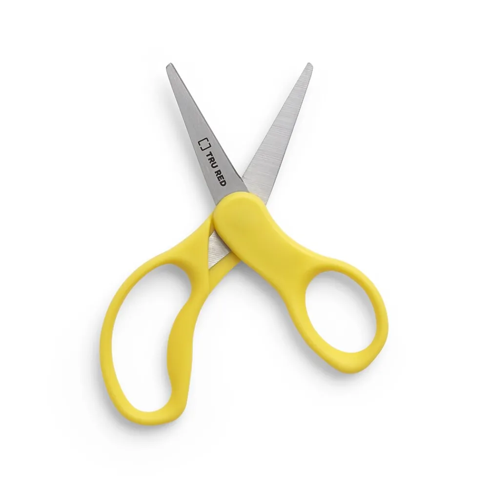 Scissors|Staples 5" Kids Pointed Tip Stainless Steel Scissors, Straight Handle, Right & Left Handed, 2/Pack (TR55054)