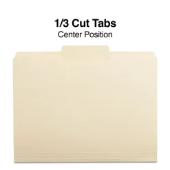 File Folders|Staples 30% Recycled File Folders, 1/3-Cut Tab, Center Position, Letter Size, Manila, 100/Box (ST116780/116780)