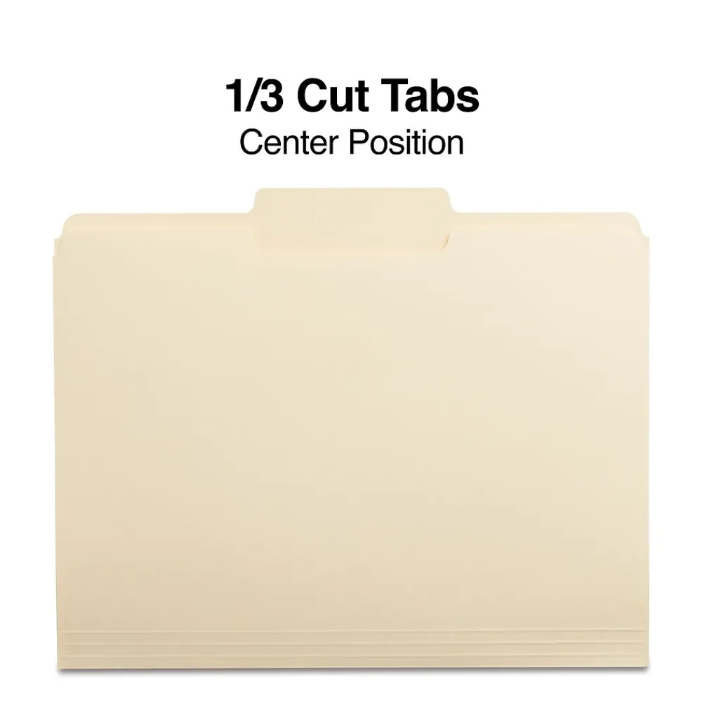 File Folders|Staples 30% Recycled File Folders, 1/3-Cut Tab, Center Position, Letter Size, Manila, 100/Box (ST116780/116780)