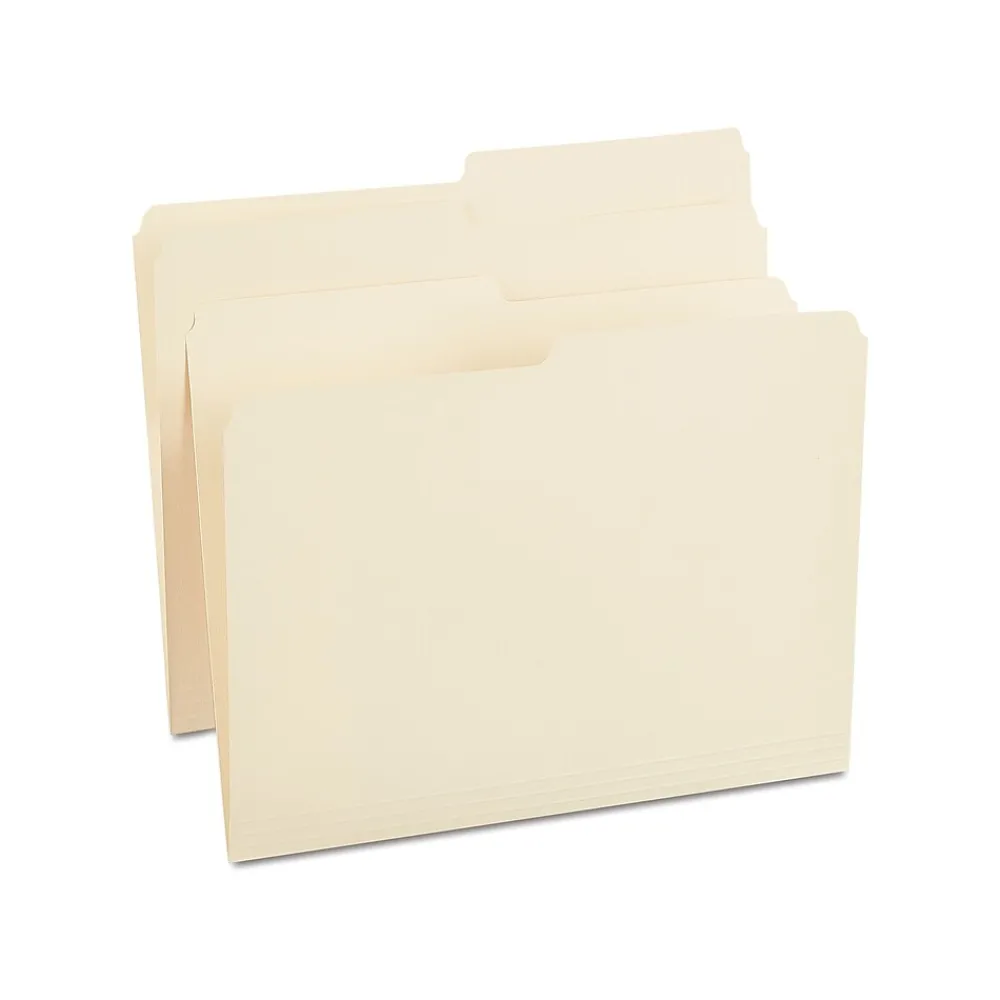 File Folders|Staples 30% Recycled File Folders, 1/2 Cut Tab, Letter Size, Manila, 100/Box (ST116855-CC)