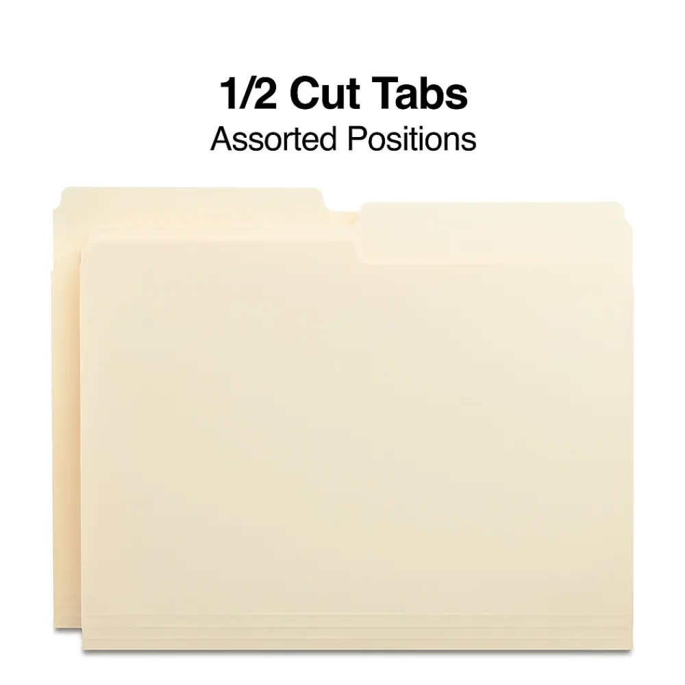 File Folders|Staples 30% Recycled File Folders, 1/2 Cut Tab, Letter Size, Manila, 100/Box (ST116855-CC)