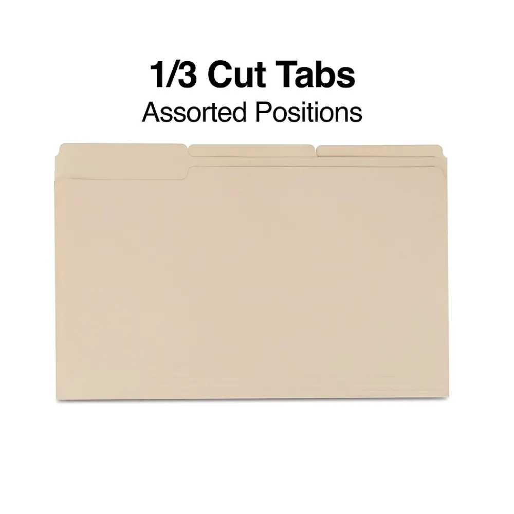 File Folders|Staples 30% Recycled File Folders, 1/3-Cut Tab, Legal, Manila, 100/Box (ST56680-CC)