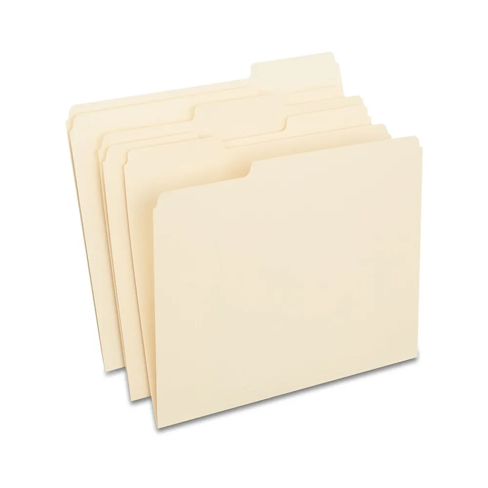 File Folders|Staples 100% Recycled File Folders, 1/3-Cut Tab, Letter Size, 100/Box (ST246850/246850)