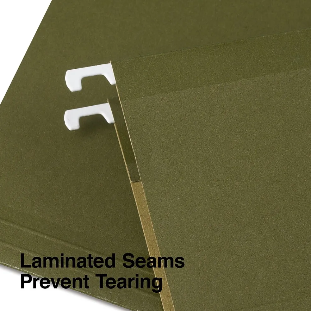 Hanging File Folders|Staples 100% Recycled Hanging File Folder, 1/5-Cut Tab, Legal Size, Standard Green, 25/Box (ST16402/TR16402)