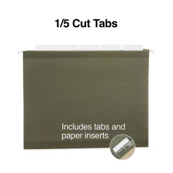 Hanging File Folders|Staples 100% Recycled Reinforced Hanging File Folder, 1/5-Cut Tab, Letter Size, Standard , 25/Box (TR16403) Green