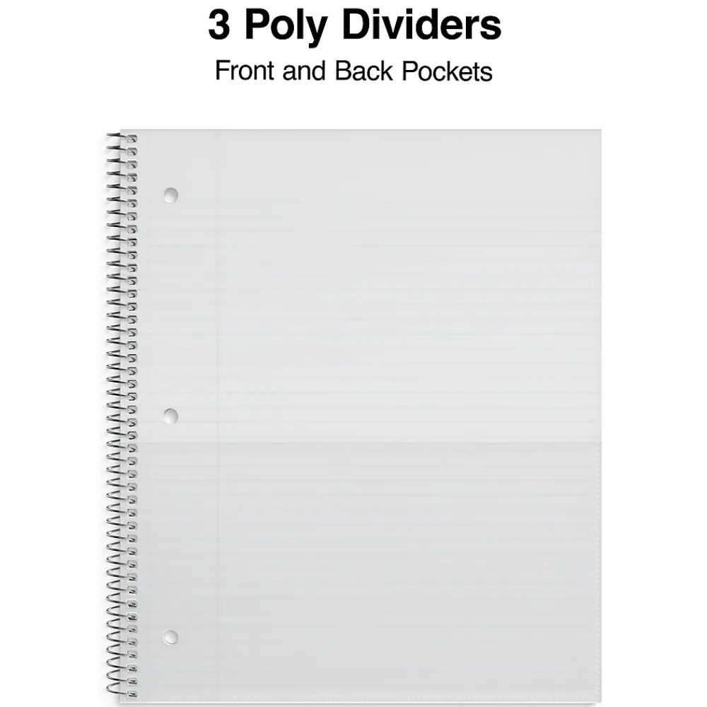 Notebooks|Staples Accel 3-Subject Notebook, 8.5" x 11", College Ruled, 150 Sheets, Colors (ST15758D) Assorted