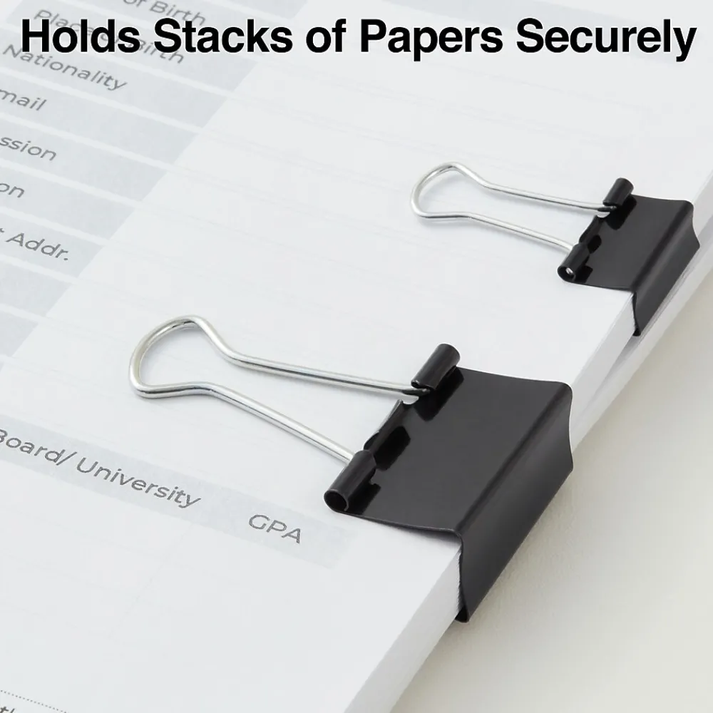 Clips & Fasteners|Staples Assorted Binder Clips, 1" Capacity, Black, 60 Clips/Pack (ST15339-CC)