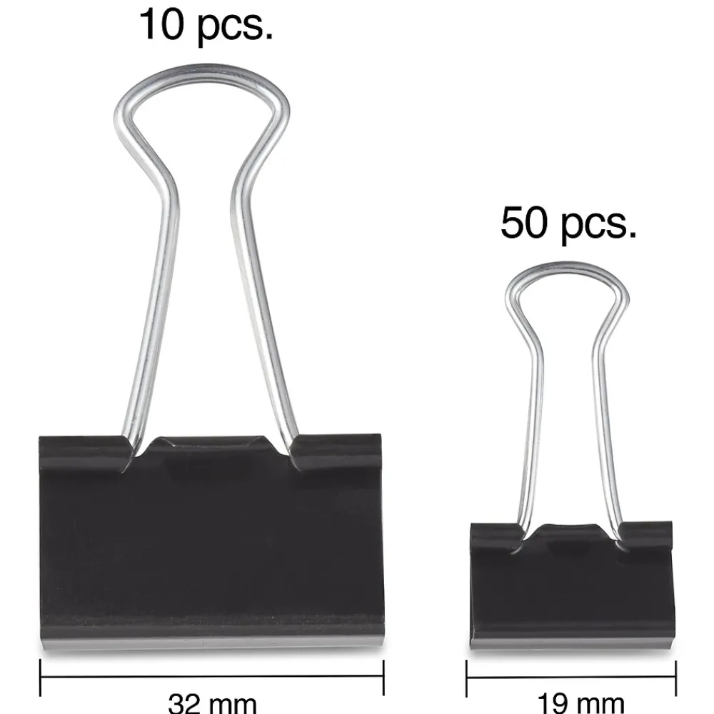 Clips & Fasteners|Staples Assorted Binder Clips, 1" Capacity, Black, 60 Clips/Pack (ST15339-CC)
