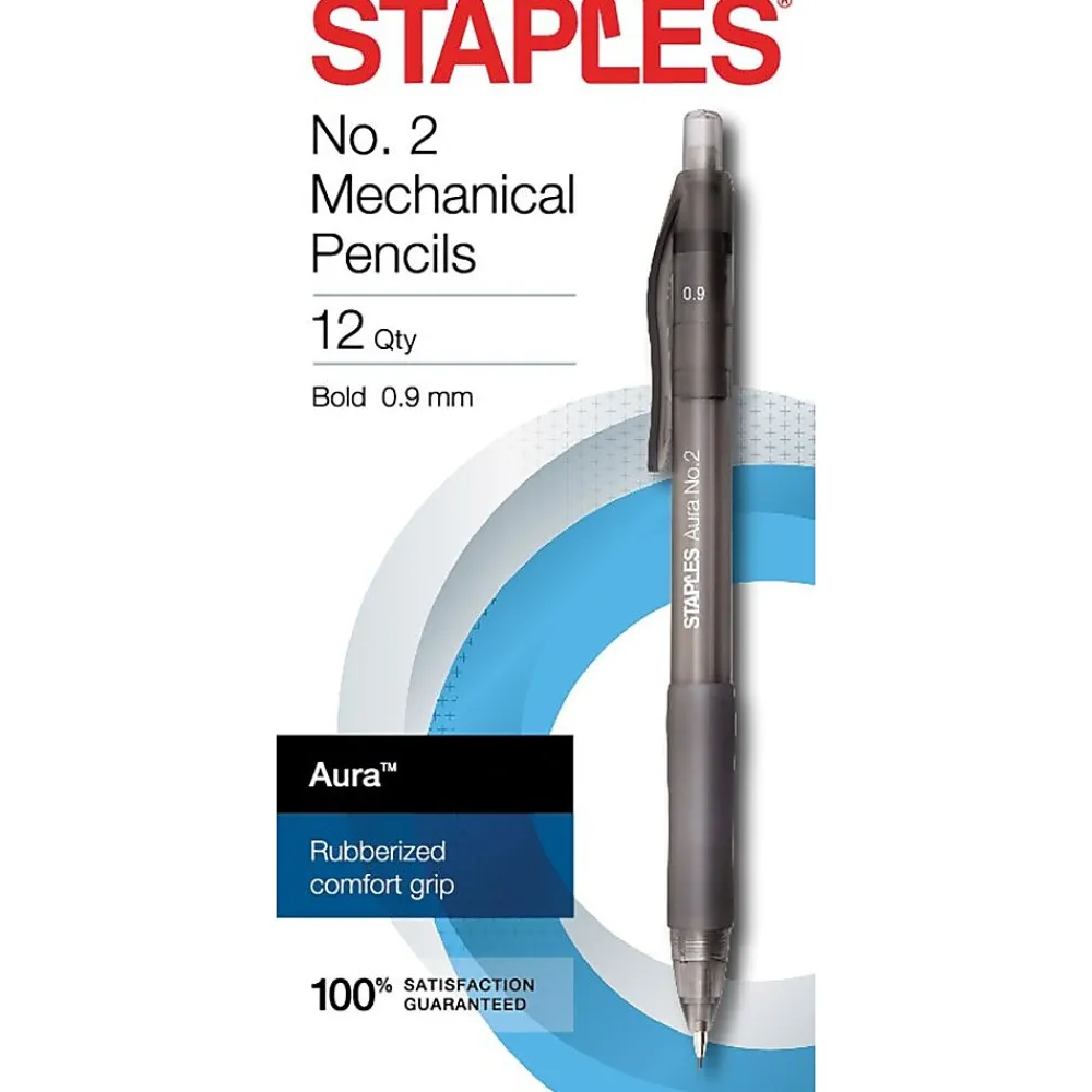 Pencils|Staples Aura Mechanical Pencil, 0.9mm, #2 Medium Lead, Dozen (50441)