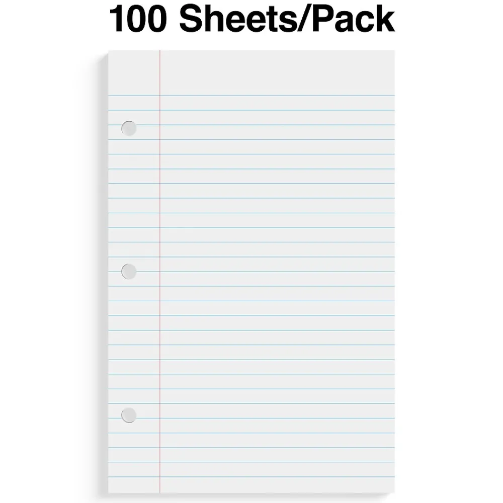 Filler Paper|Staples ® College Ruled Filler Paper, 5.5" x 8.5", 3-Hole Punched, White, 100 Sheets/Pack (ST12301D)