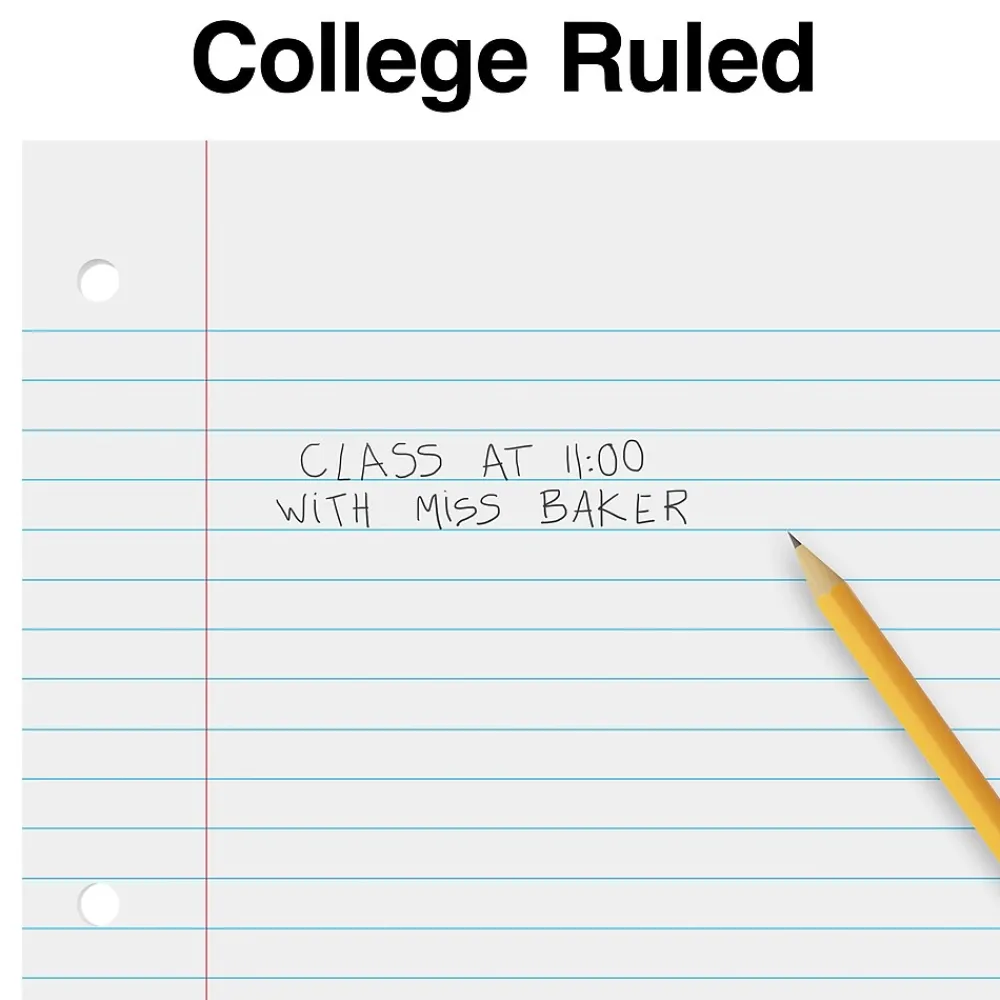 Filler Paper|Staples ® College Ruled Filler Paper, 5.5" x 8.5", 3-Hole Punched, White, 100 Sheets/Pack (ST12301D)