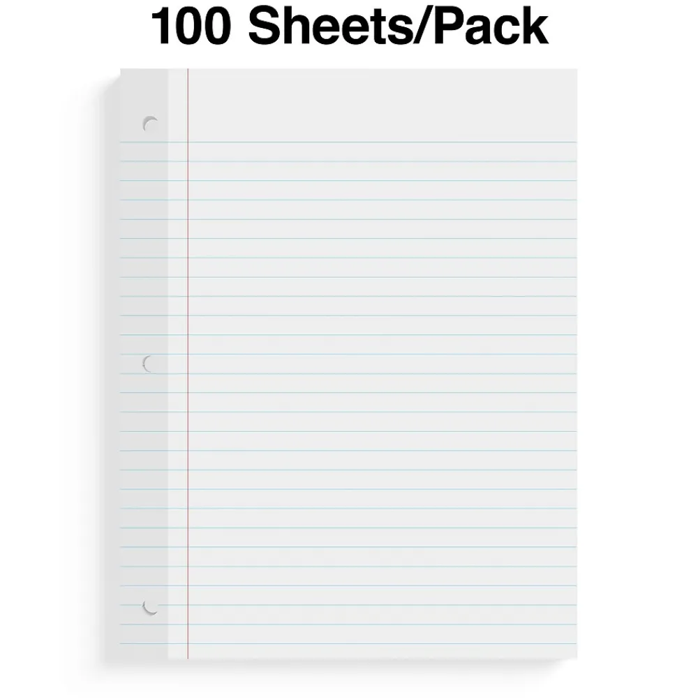 Filler Paper|Staples College Ruled Filler Paper, 8.5" x 11", 100 Sheets/Pack, 12 Packs/Carton (TR16183)
