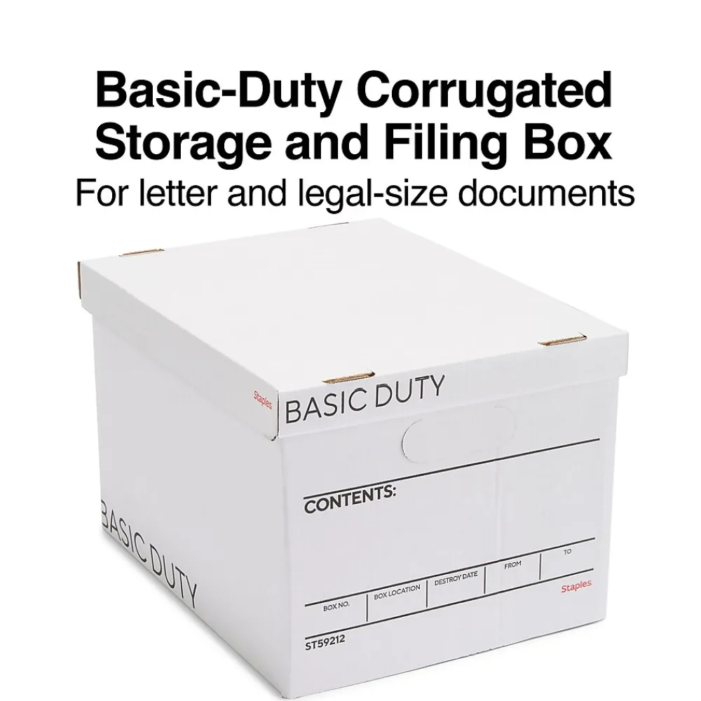 File Storage|Staples Corrugated File Box Lift Off Lid, Letter/Legal Size, White/Black, 20/Pack (3325010/3325007)