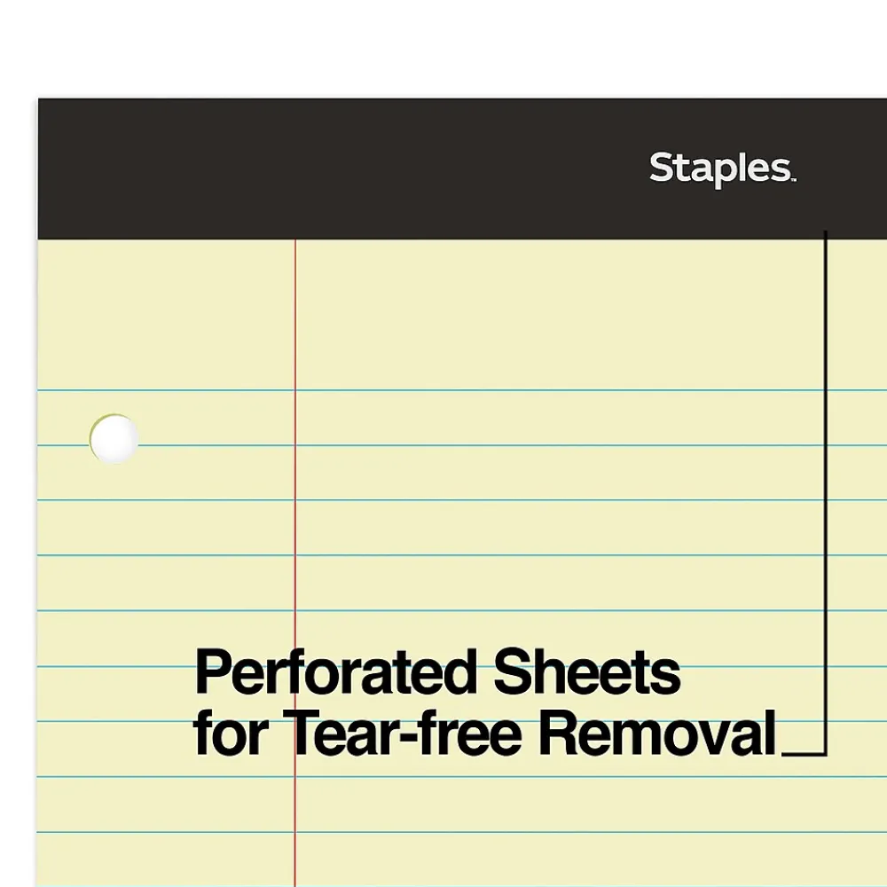 Notepads|Staples Double-Sheet Notepad, 8.5" x 11.75", Wide Ruled, Canary, 100 Sheets/Pad (20-243)