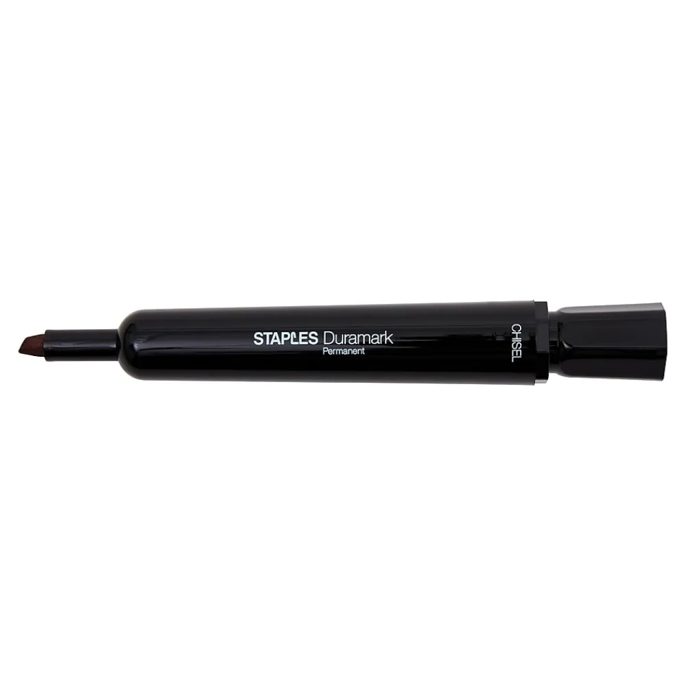 Markers|Staples DuraMark Tank Permanent Marker, Chisel Tip, Black, 12/Pack (10403-CC)