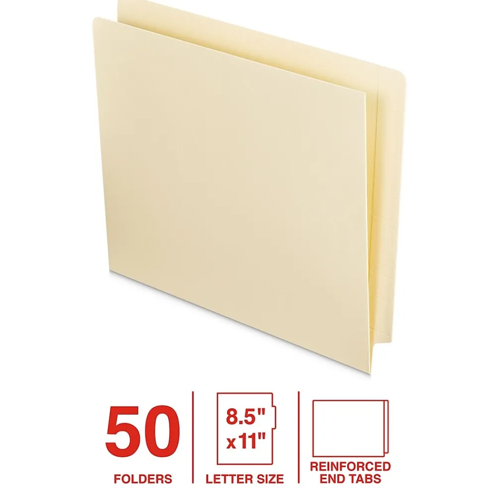 File Folders|Staples End Tab File Folder, Straight Cut, Letter Size, Manila, Reinforced Tab, 50/Box (ST62572)