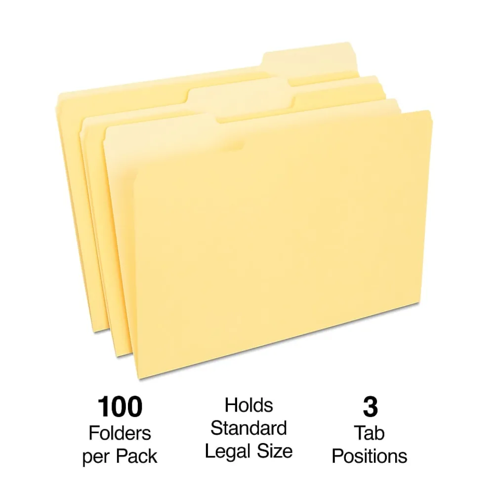 File Folders|Staples File Folder, 1/3-Cut Tab, Legal Size, , 100/Box (ST224576-CC) Yellow