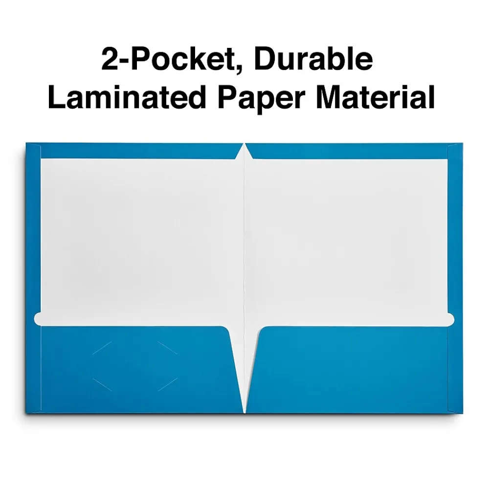 Pocket Folders|Staples Glossy 2-Pocket Paper Folder, , 10/Pack (13373-CC) Light blue