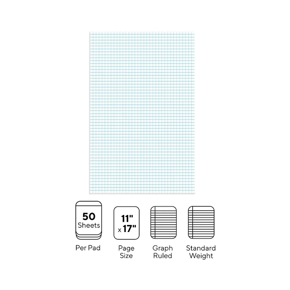 Notepads|Staples Graph Pad, 11" x 17", Graph Ruled, White, 50 Sheets/Pad (ST57336)