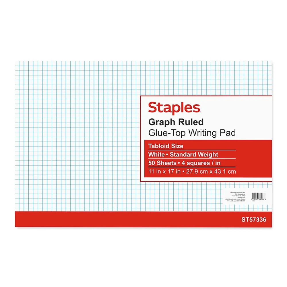 Notepads|Staples Graph Pad, 11" x 17", Graph Ruled, White, 50 Sheets/Pad (ST57336)