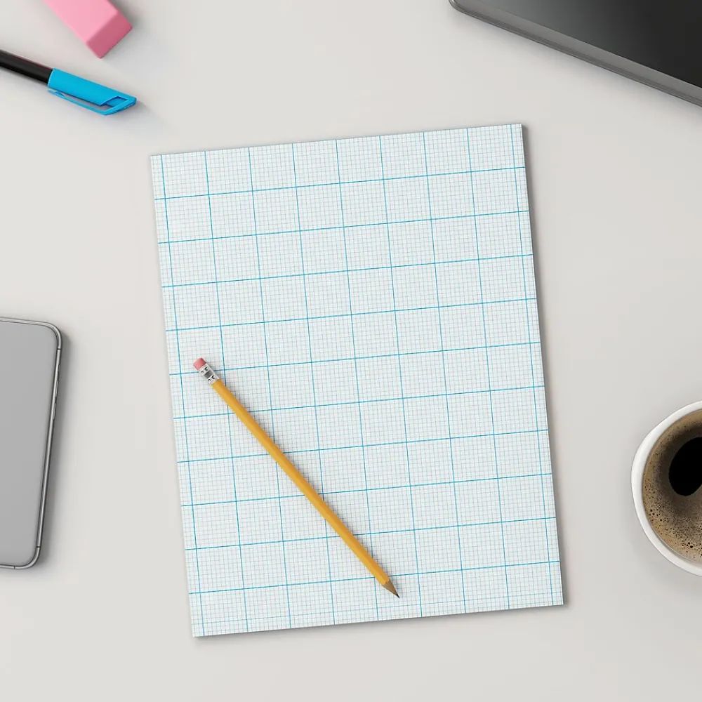 Notepads|Staples Graph Pad, 8.5" x 11" (US letter), Graph Ruled, White, 50 Sheets/Pad, 6 Pads/Pack (35705)