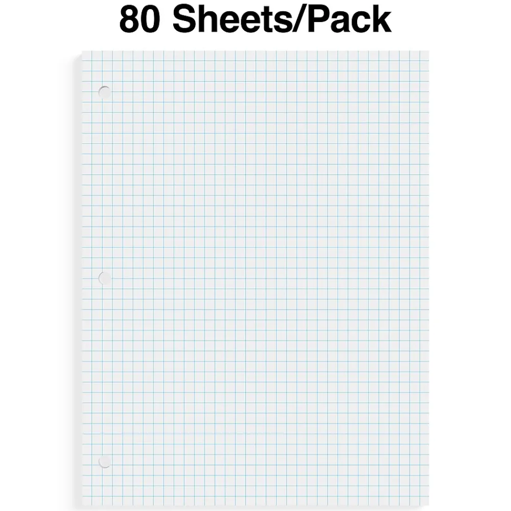 Filler Paper|Staples ® Graph Ruled Filler Paper, 8" x 10.5", White, 80 Sheets/Pack (ST25634D)