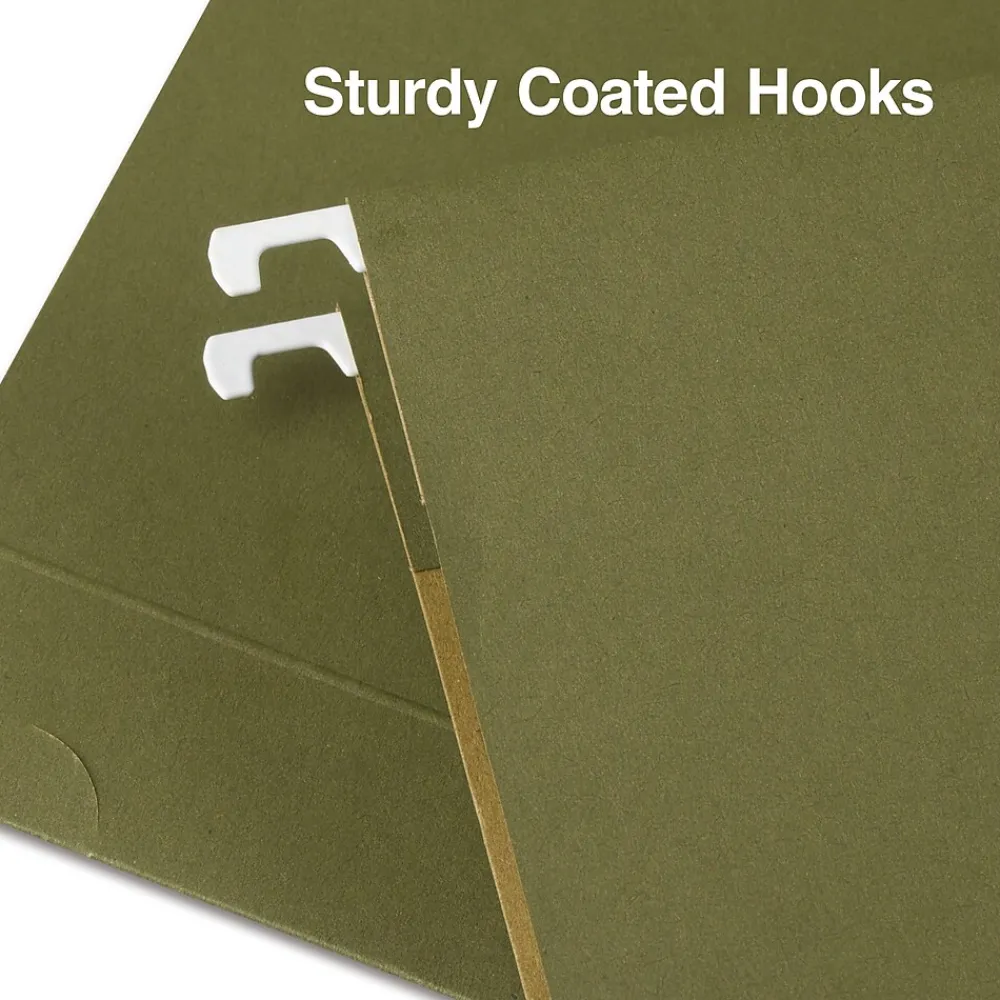 Hanging File Folders|Staples Heavy Duty Box Bottom Hanging File Folder, 2" Expansion, 1/5-Cut Tab, Legal Size, Standard Green, 25/Box