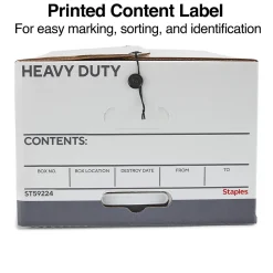 File Storage|Staples Heavy Duty File Box, String and Button Lid, Legal, White/Gray, 4/Pack (TR59224)
