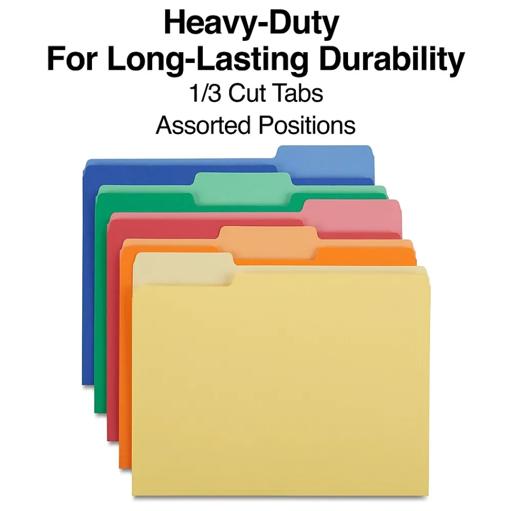 File Folders|Staples Heavyweight File Folders, 1/3-Cut Tab, Letter Size, , 50/Box (ST18363-CC) Assorted Colors