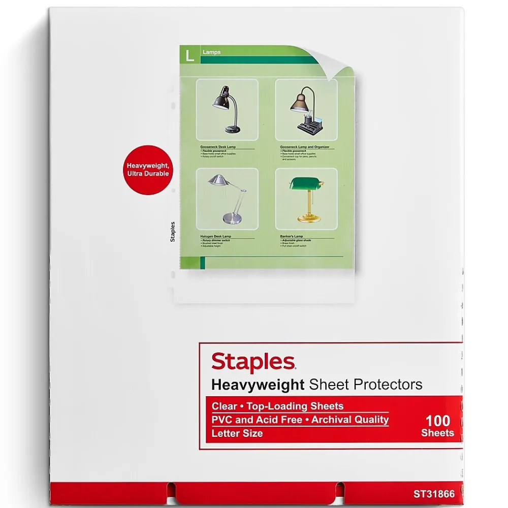 Sheet Protectors|Staples Heavyweight Sheet Protector, 8.5" x 11", Clear, 100/Box (31866)