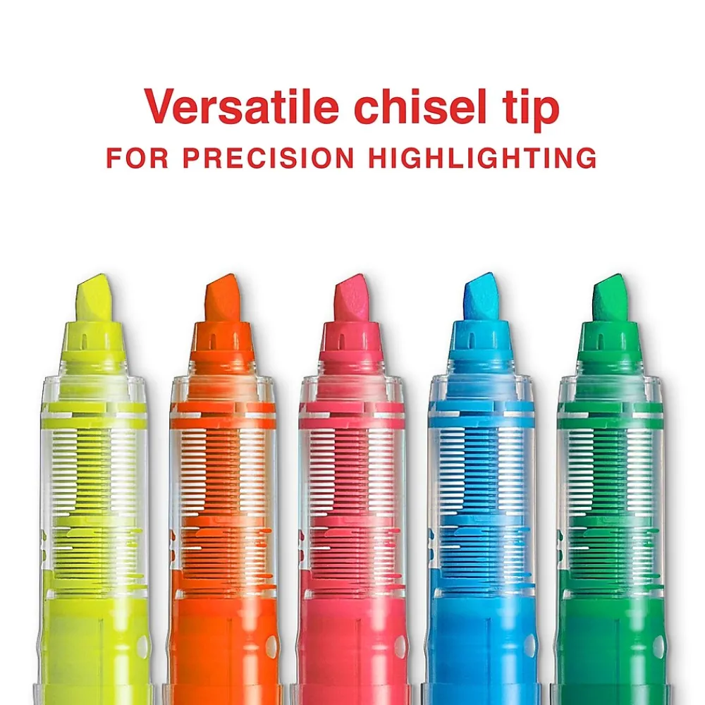 Highlighters|Staples ® Hype! Stick Highlighters, Chisel Tip, Assorted, 5/Pack (34657-CC)