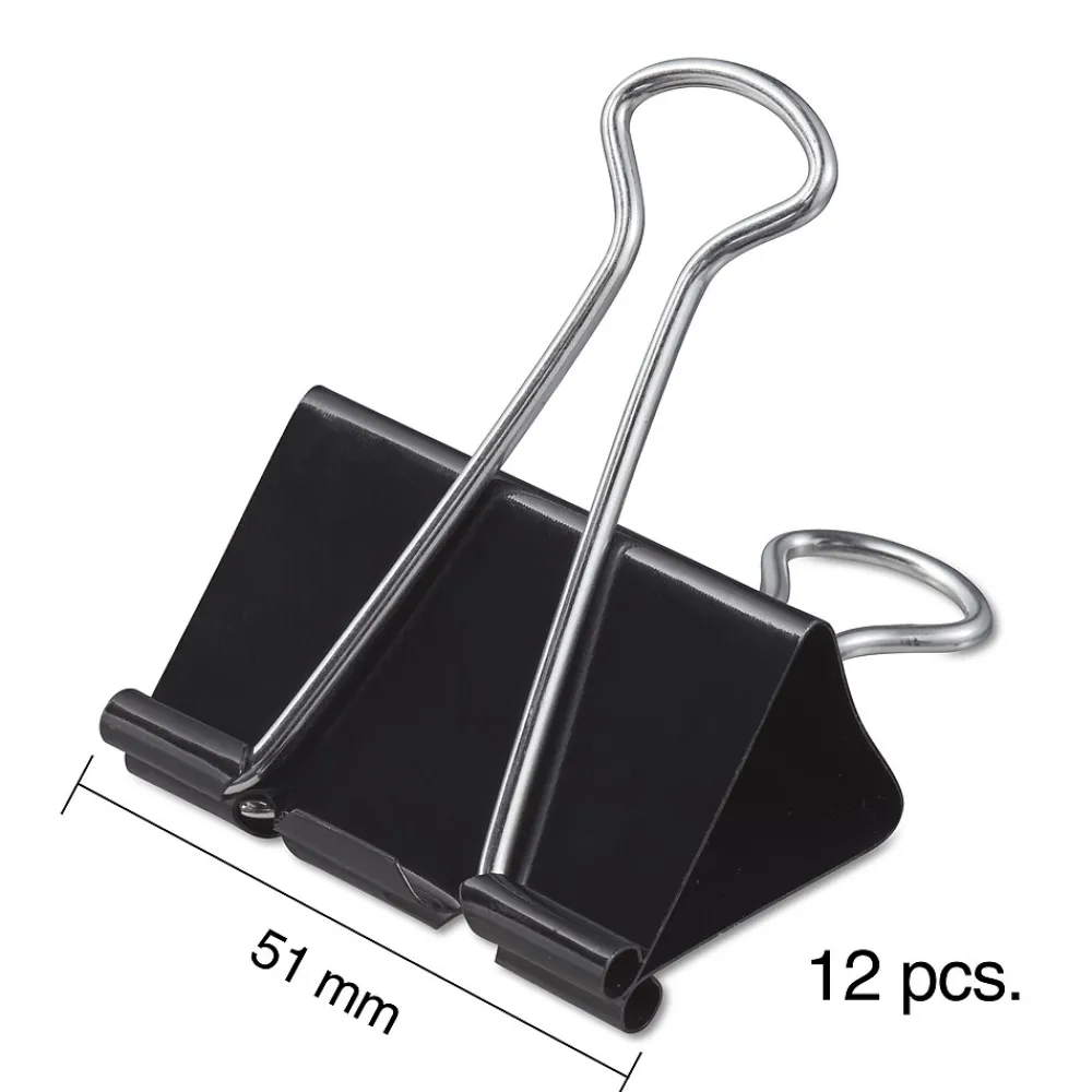 Clips & Fasteners|Staples Large Binder Clips, 1" Capacity, Black, 12 Clips/Pack (10669-CC)