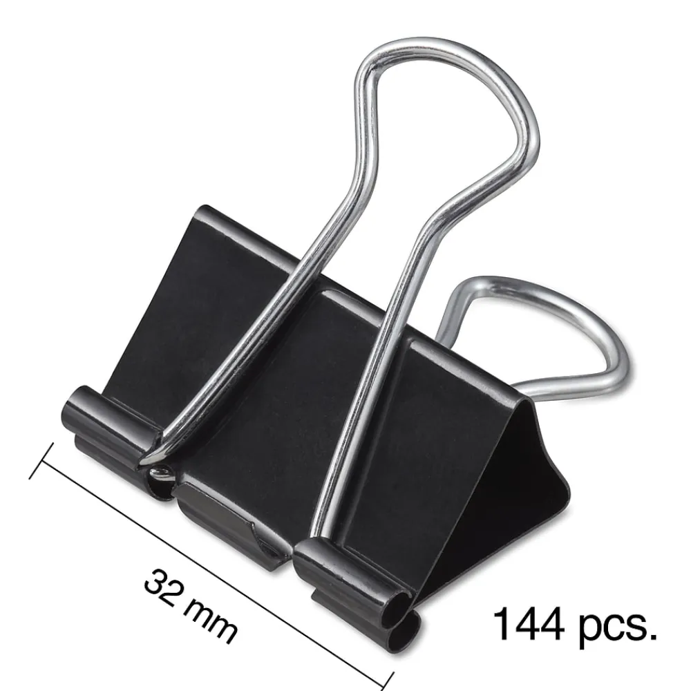 Clips & Fasteners|Staples Medium Binder Clips, 0.63" Capacity, Black, 144 Clips/Pack (ST32003/32003)