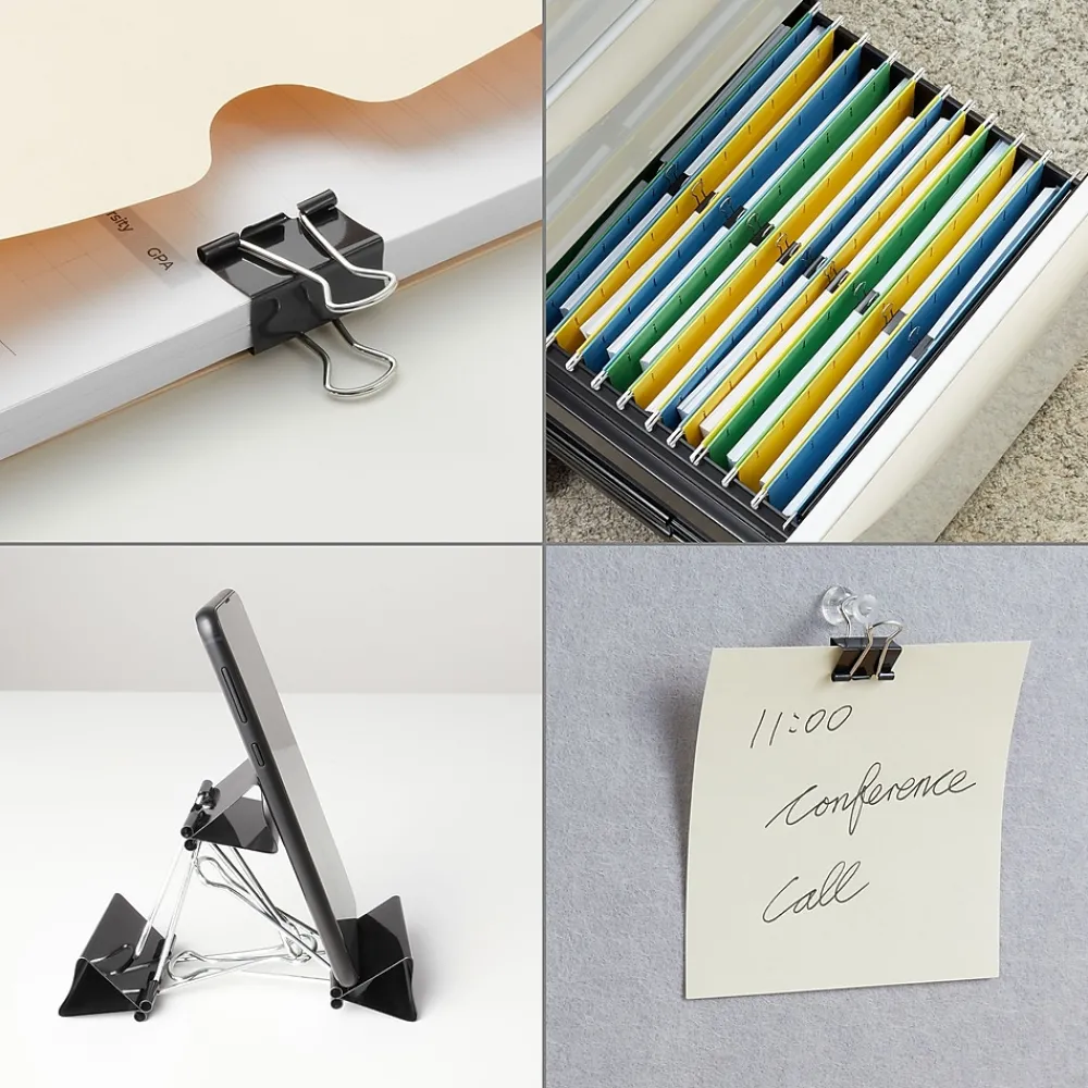 Clips & Fasteners|Staples Medium Binder Clips, 0.63" Capacity, Black, 144 Clips/Pack (ST32003/32003)