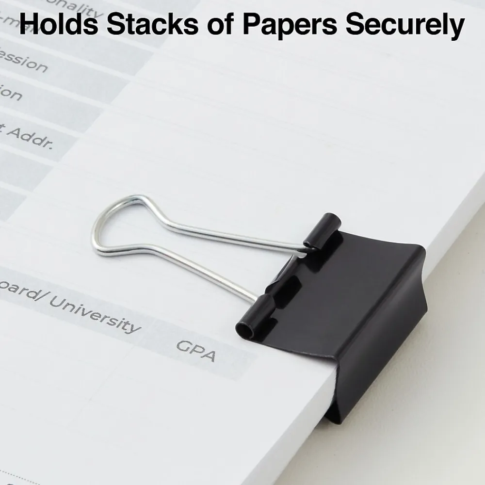 Clips & Fasteners|Staples Medium Binder Clips, 0.63" Capacity, Black, 24 Clips/Pack (ST10668/10668)