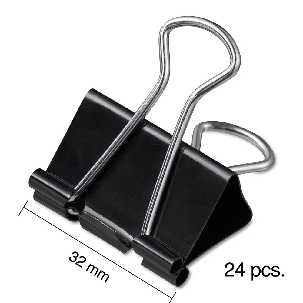 Clips & Fasteners|Staples Medium Binder Clips, 0.63" Capacity, Black, 24 Clips/Pack (ST10668/10668)