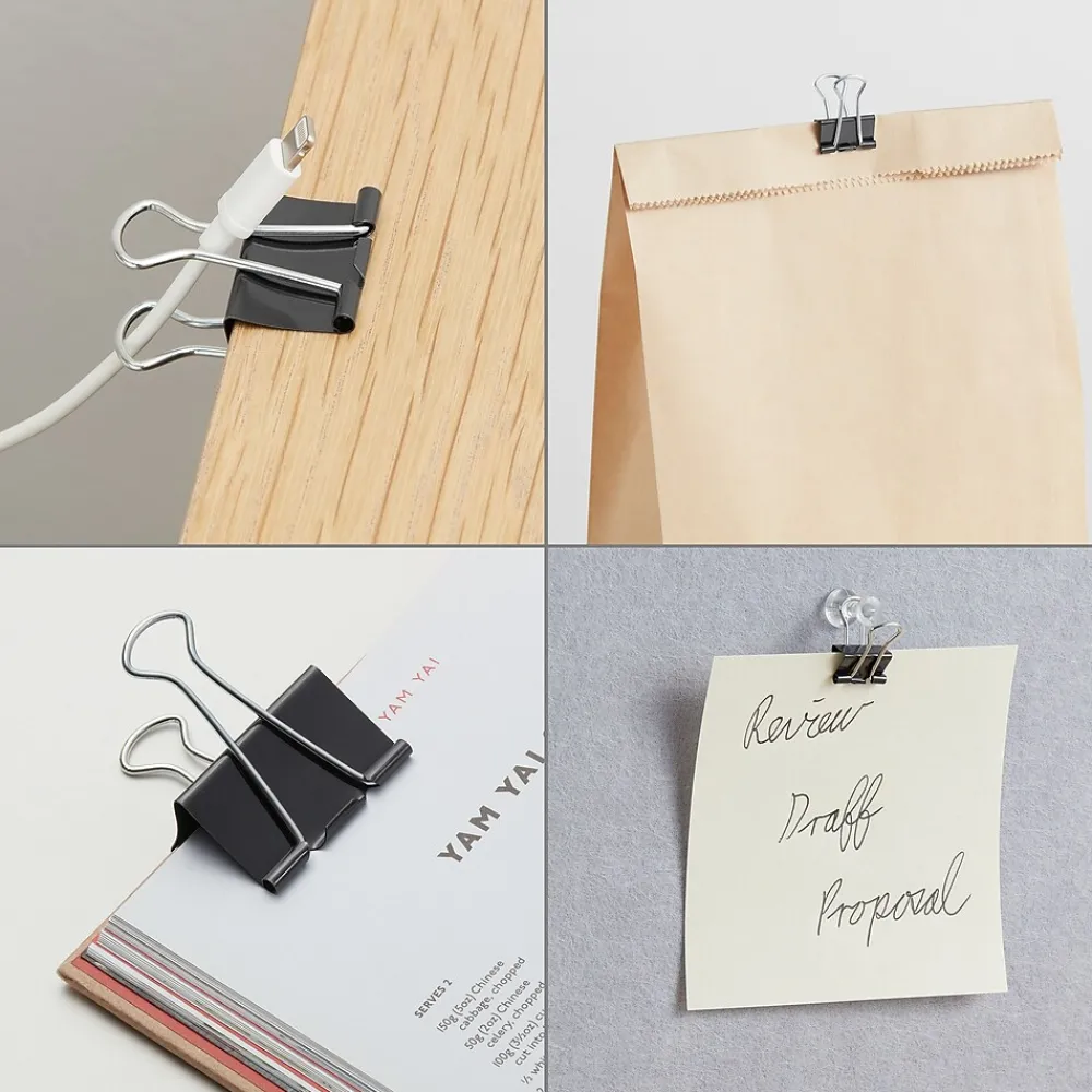 Clips & Fasteners|Staples Medium Binder Clips, 0.63" Capacity, Black, 24 Clips/Pack (ST10668/10668)