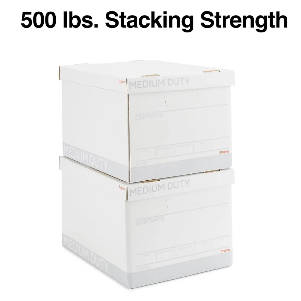 File Storage|Staples Medium Duty File Box, Lift Off Lid, Letter/Legal, White (50141)