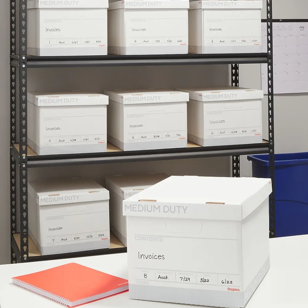 File Storage|Staples Medium Duty File Box, Lift Off Lid, Letter/Legal, White (50141)