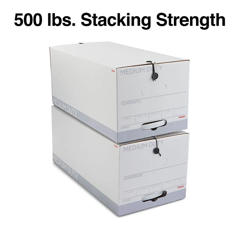 File Storage|Staples Medium Duty File Box, String and Button Lid, Letter, White/Gray, 12/Case (TR59221)