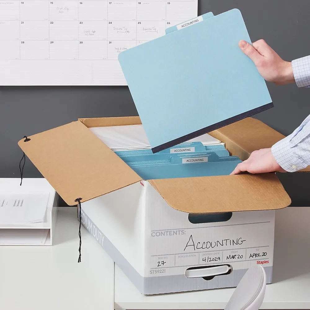 File Storage|Staples Medium Duty File Box, String and Button Lid, Letter, White/Gray, 12/Case (TR59221)